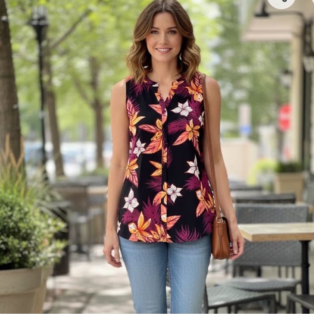 Apt. 9 Black and Orange Floral Blouse